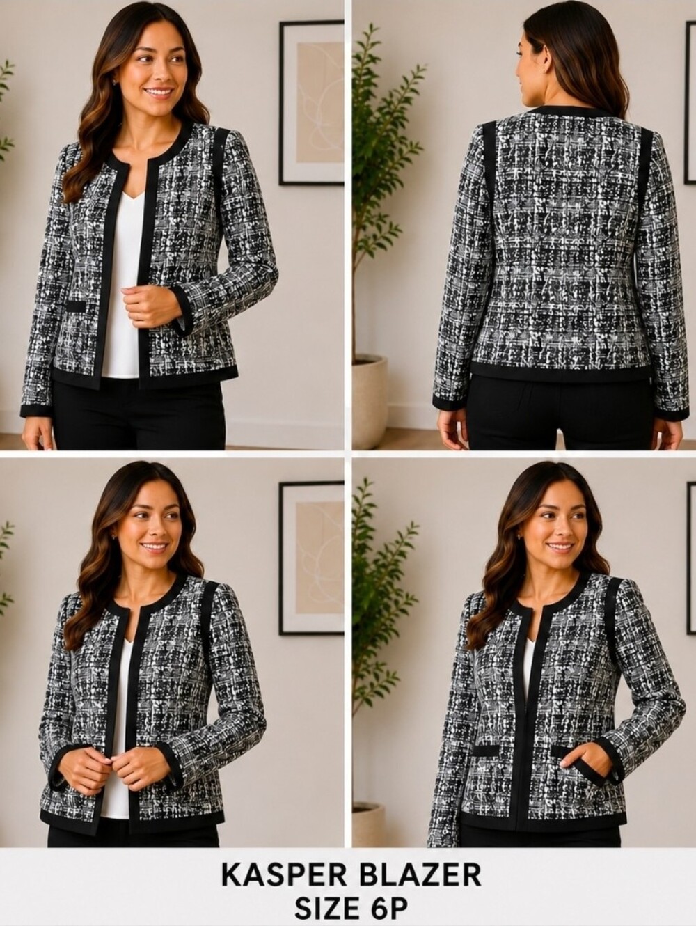 ✨ Kasper Black & White Print Blazer | Size 6P ✨